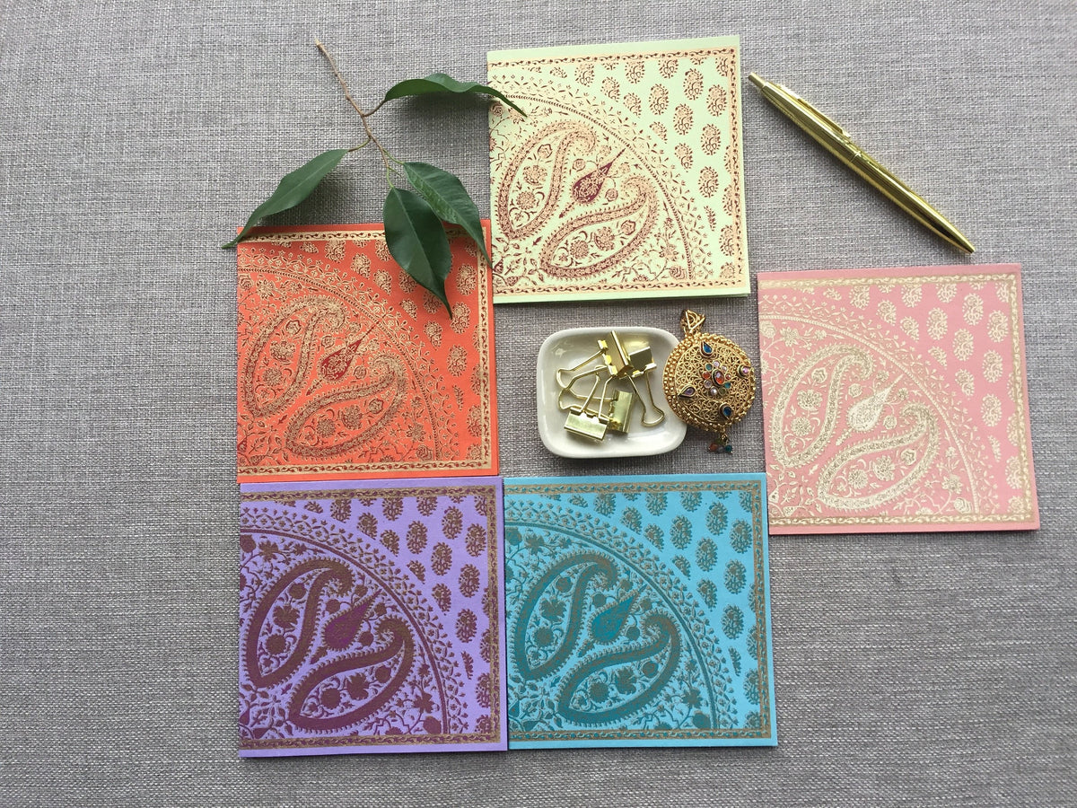 Paisley Paradise - Blank Cards Set of 5 Multi-colored cards with 5 Vanilla Envelopes, Ethnic, Thank You Cards, Invitation Cards