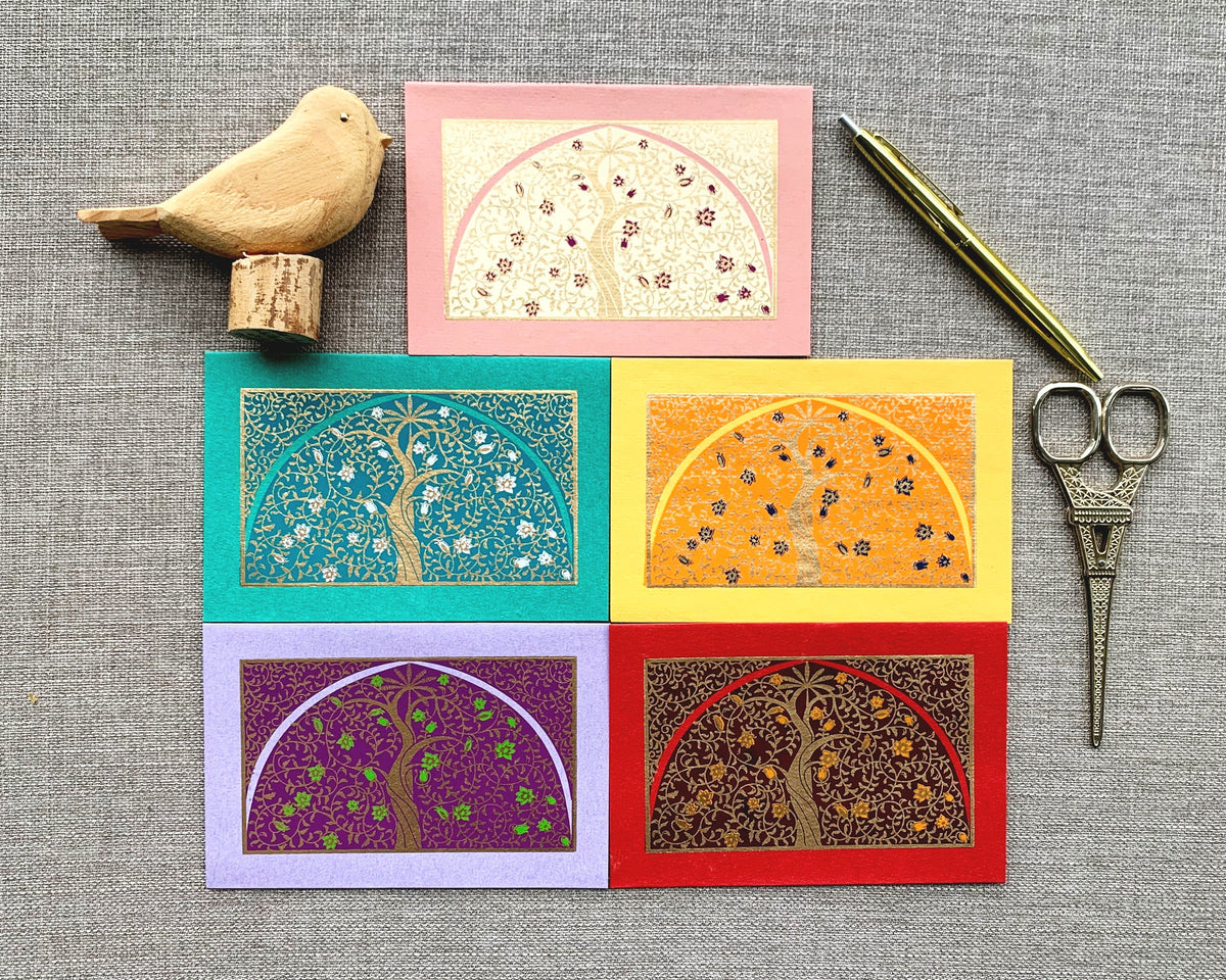 Tree of Abundance - Blank Cards Set of 5 Multi-colored cards with 5 Vanilla Envelopes, Ethnic, Thank You Cards, Invitation Cards