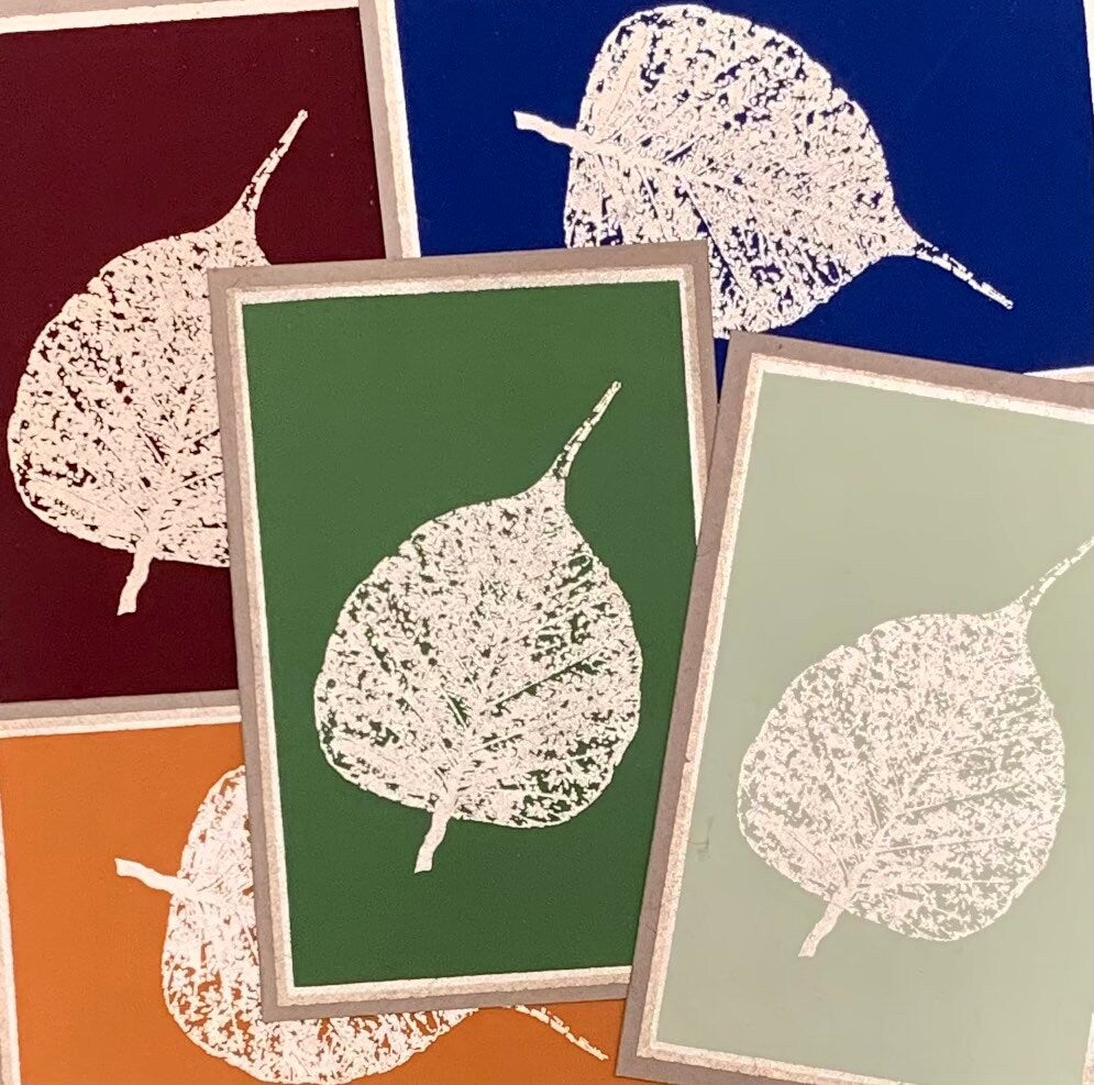 Leafy Lyric - Blank Cards Set of 5 Multi-colored cards with 5 Vanilla Envelopes, Ethnic, Leaf, Thank You Cards, Invitation Cards